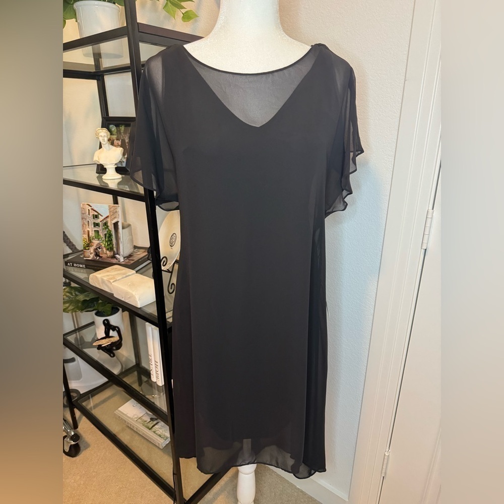 NWT Adrianna Papell Womens Chiffon Overlay Cocktail And Party Dress Black Size S - Picture 4 of 9